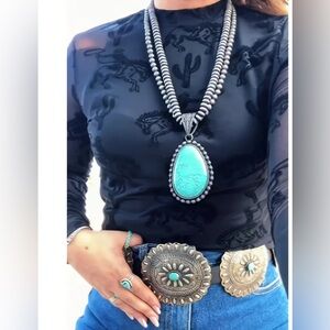 WESTERN Pattern Charcoal Gray and Black Mesh Shirt Mock Turtleneck Long Sleeve